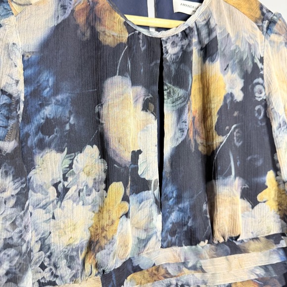 Amanda Uprichard Floral Blouse Long Sleeve Sheer Top Elegant L - Picture 3 of 7